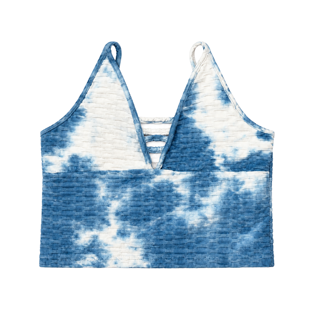 Tie Dye Textured Cropped Tank Top Blue White 1