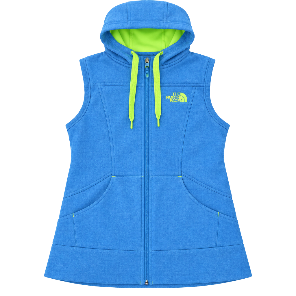 The North Face Fleece Hooded Vest Size S/P Blue Neon Yellow Full Zip 1