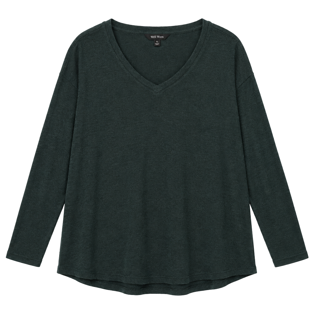 Well Worn Green V Neck Sweater Shirt Women's 1