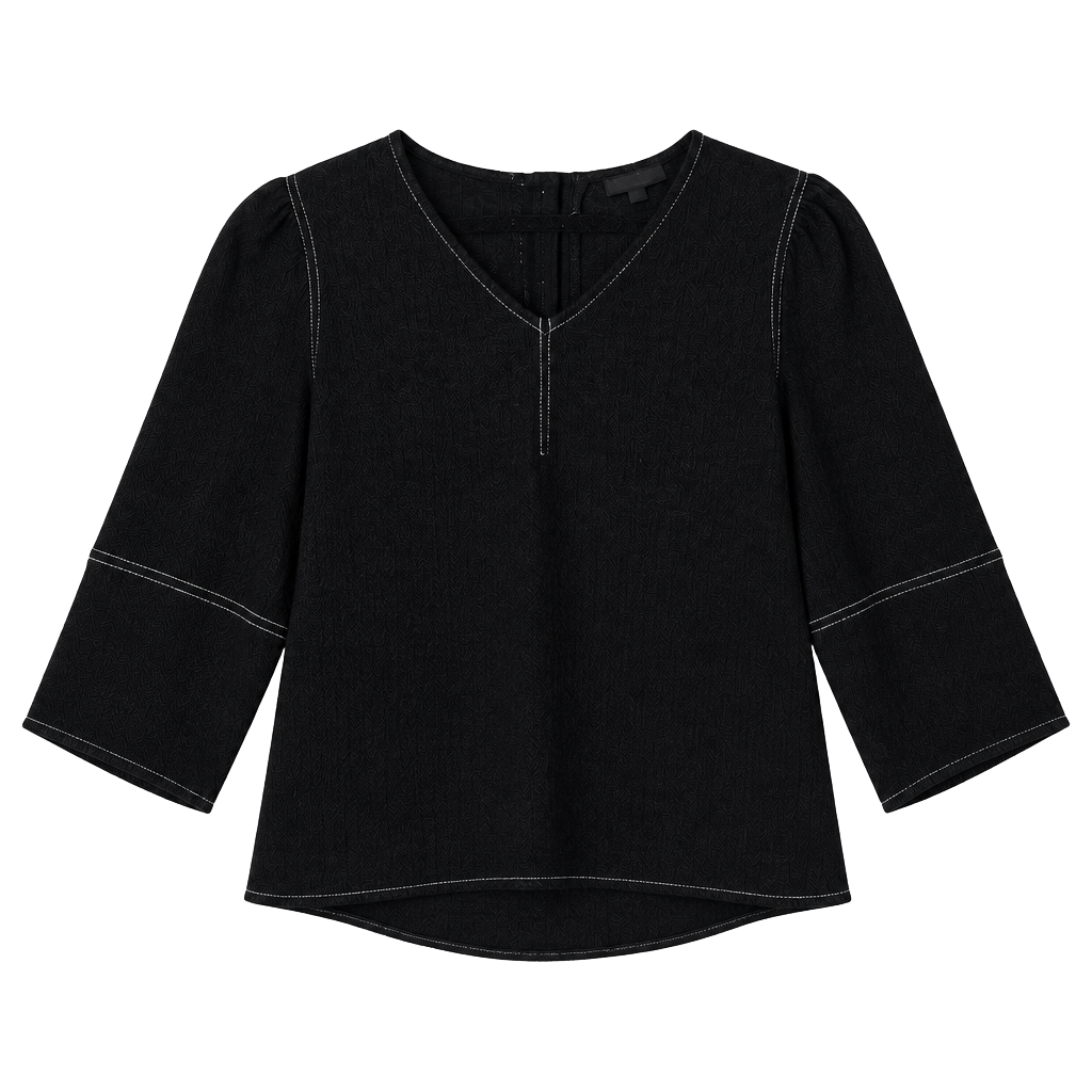 Current Air Los Angeles Top Size XS Black Contrast Stitching 3/4 Sleeve 1