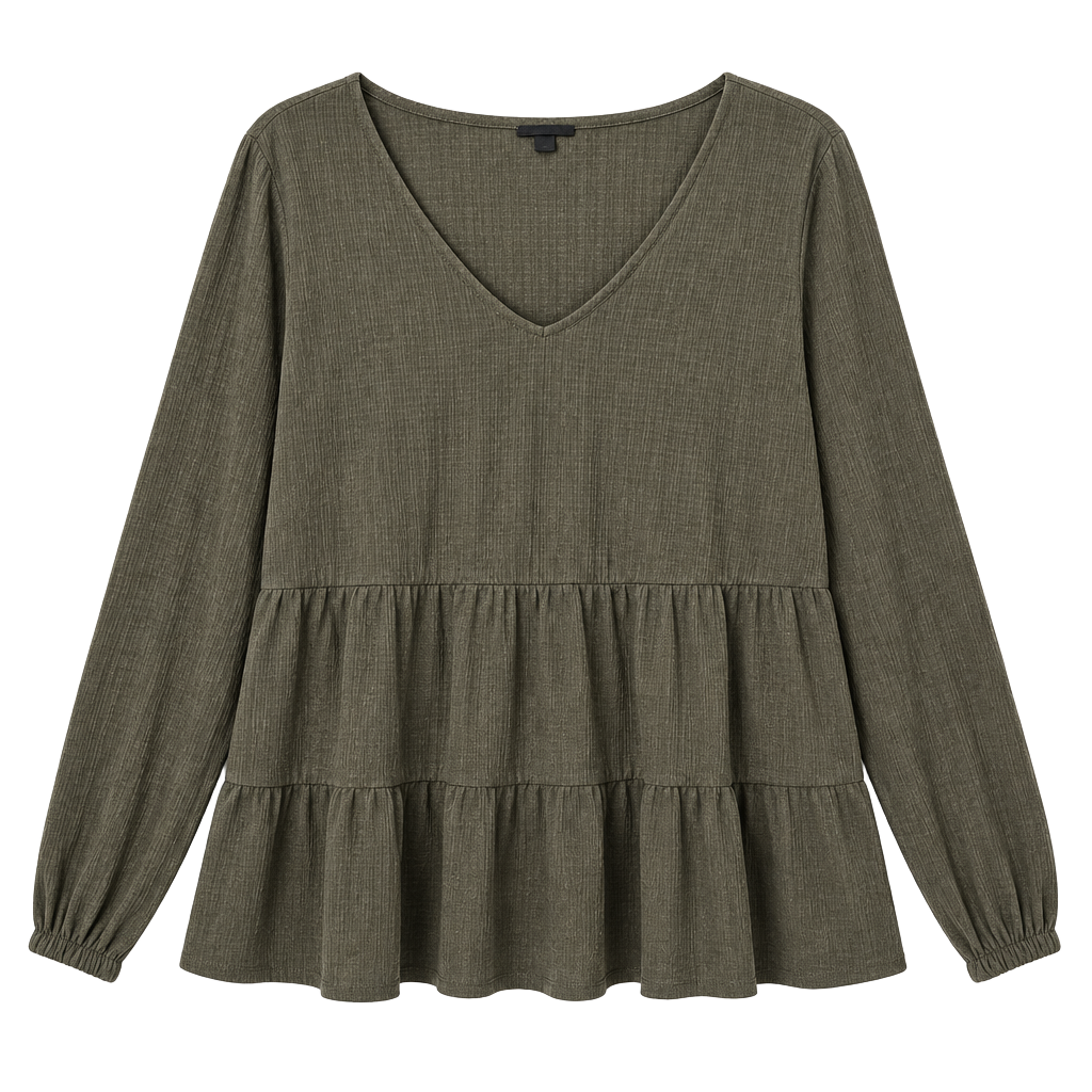 Torrid Tiered Long Sleeve Top Size 2 Green V-Neck Babydoll Blouse 1