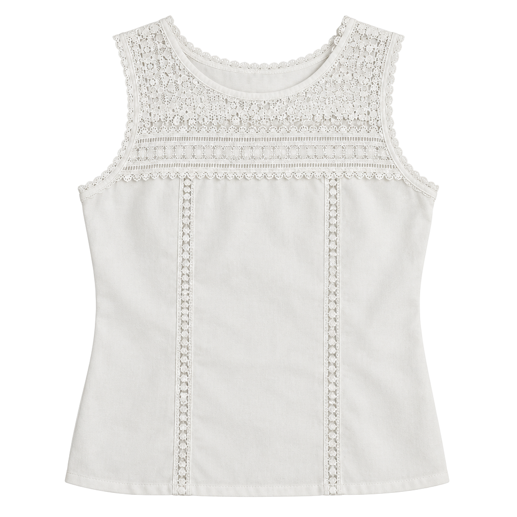 White Cotton Tank Top Lace Trim Cottagecore 1