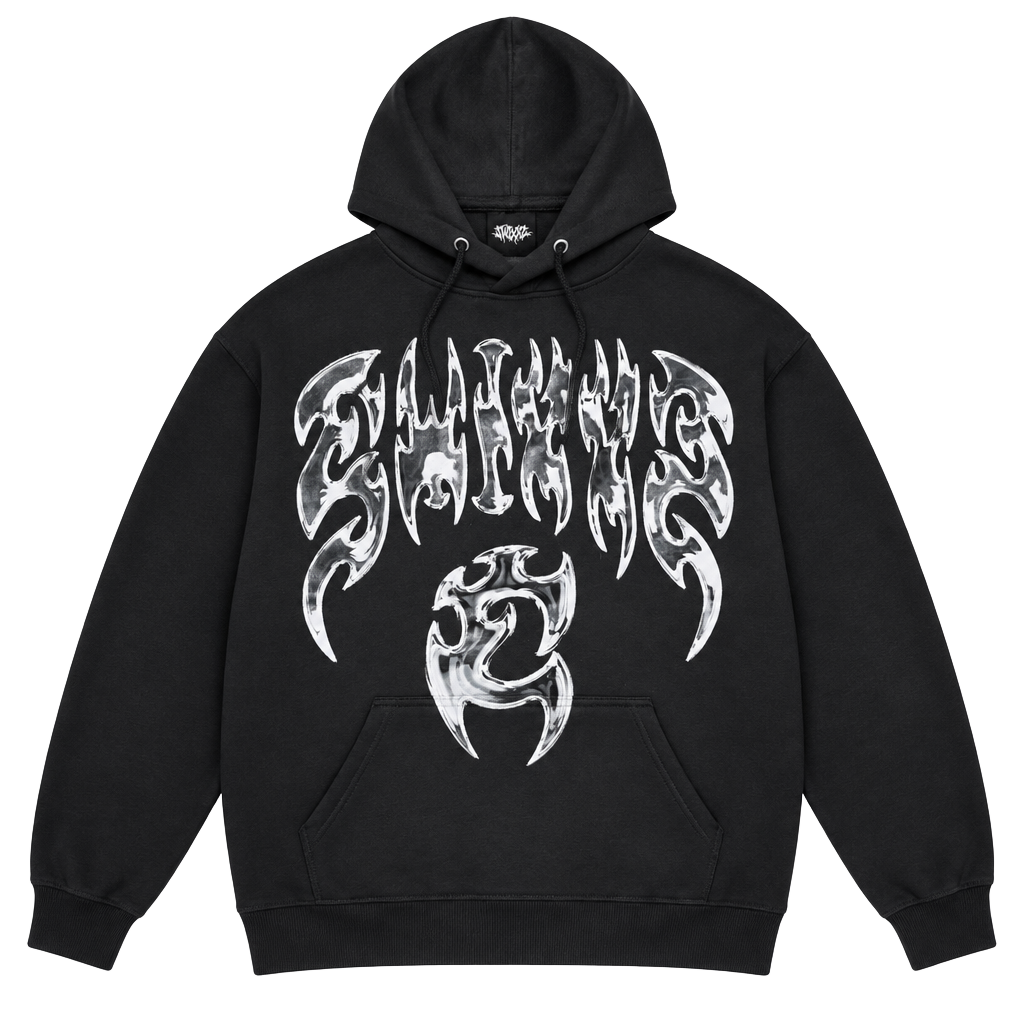 Swixxx Hoodie Size L Black Tribal Graphic Streetwear Pullover 1