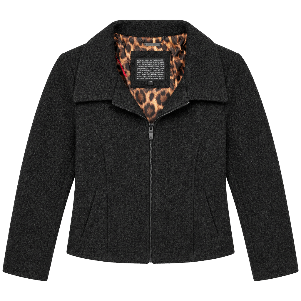 Steve Madden Wool Blend Pea Coat Size S/P Black Textured Leopard Lining 1