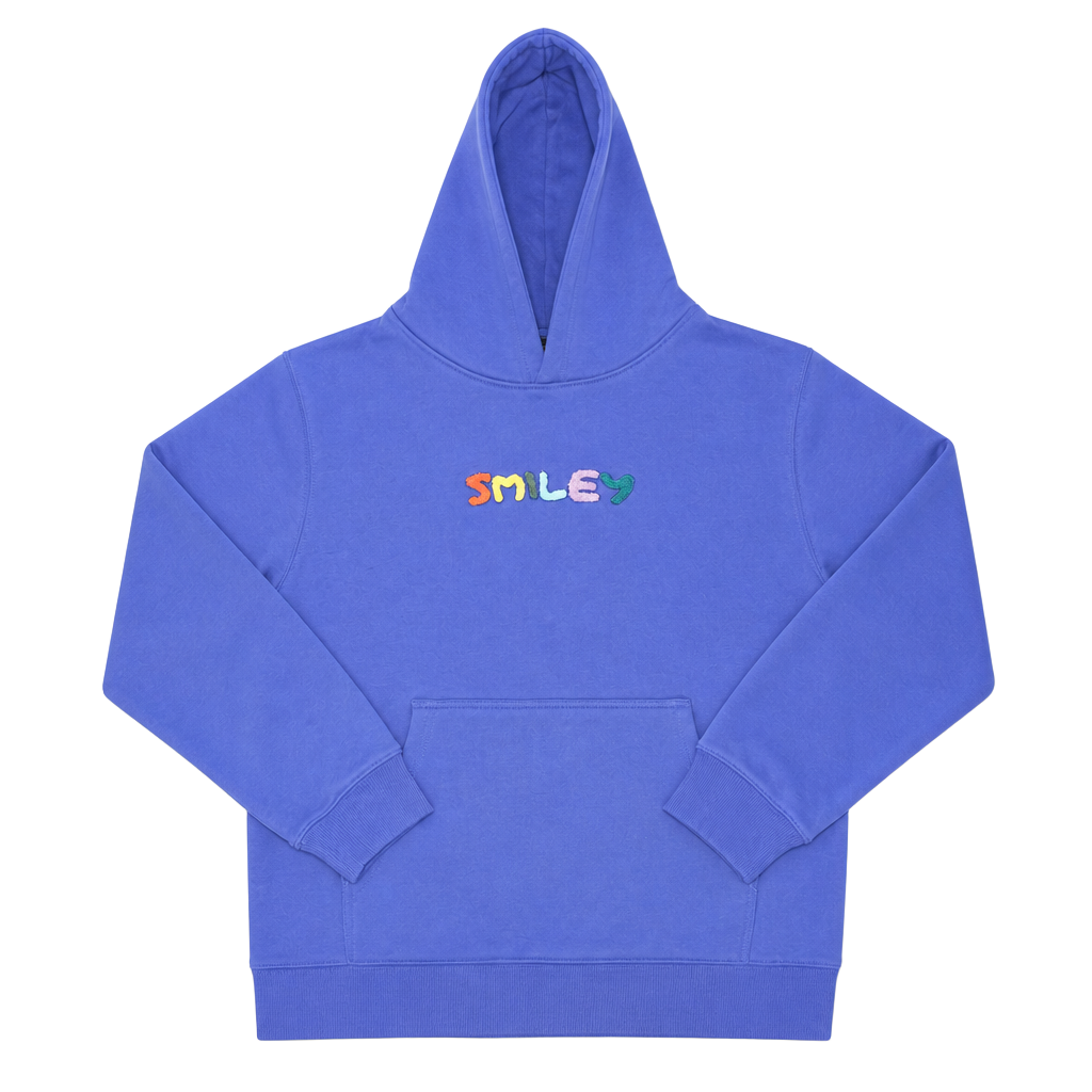 Samii Ryan Smiley Chenille Hoodie Size M Blue Embroidered Graphic 1