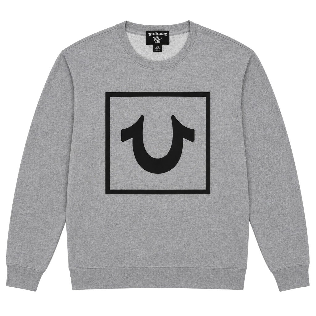 True Religion Sweatshirt Size L Grey Black Box Logo Crewneck 1
