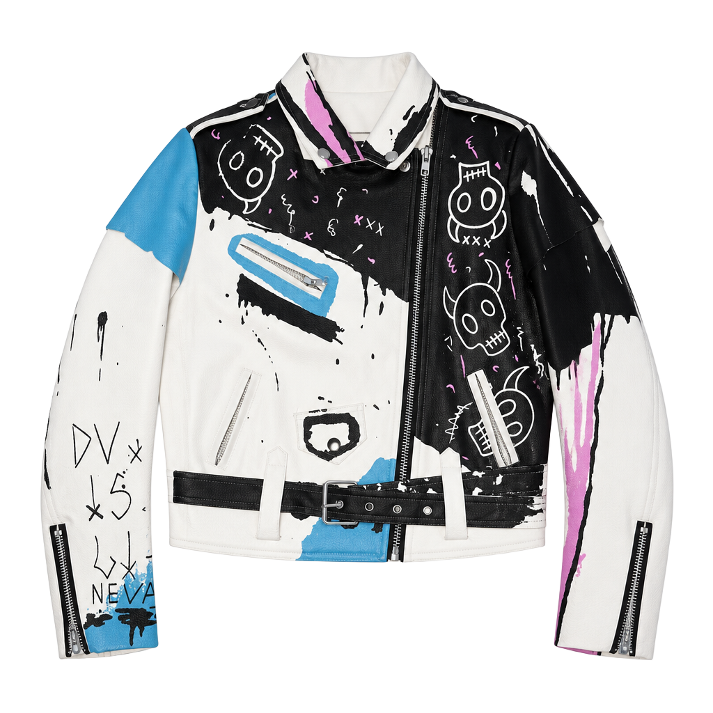 Unbranded Graffiti Skull Punk Rock Biker Leather Jacket 1