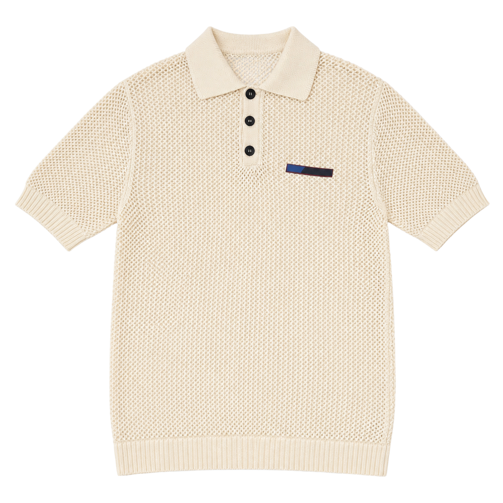 Zara Open Knit Crochet Polo Shirt Cream Size L 1