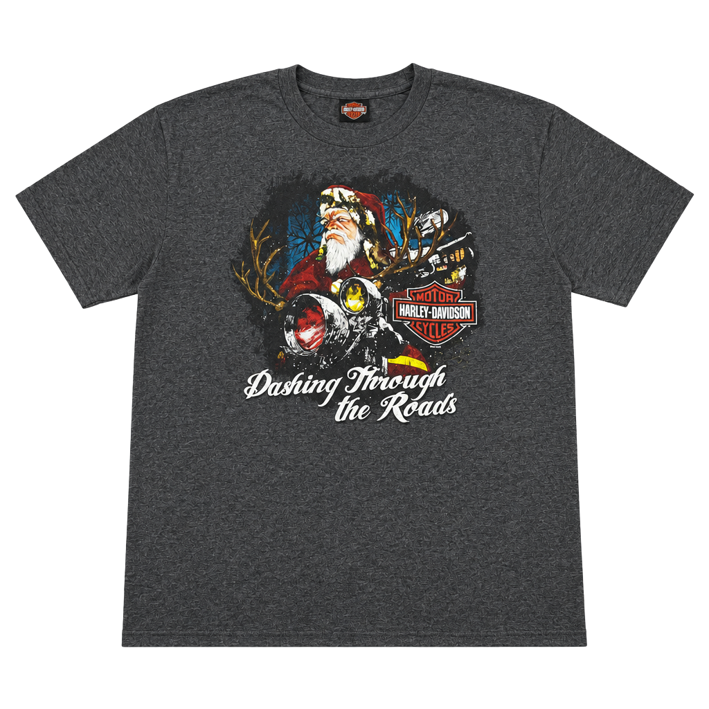 2012 Harley-Davidson Dashing x Through The Roads Santa T-Shirt Size XL Gray 1