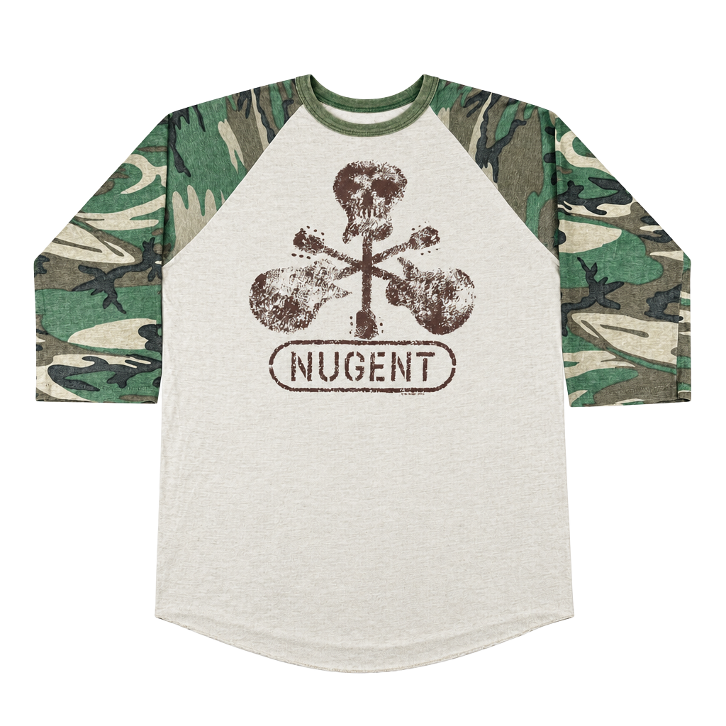 1982 Ted Nugent Skull Guitar Graphic Camo Quarter Sleeve T-Shirt Large Vintage 1