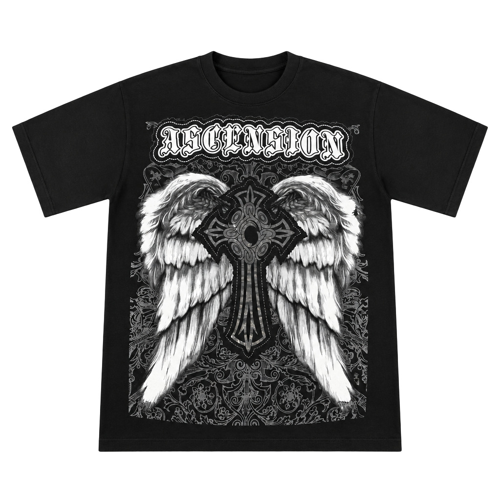 Y2K Atoo Griffin Ascension Wings Cross Black Graphic T-Shirt Size 2XL Grunge 1