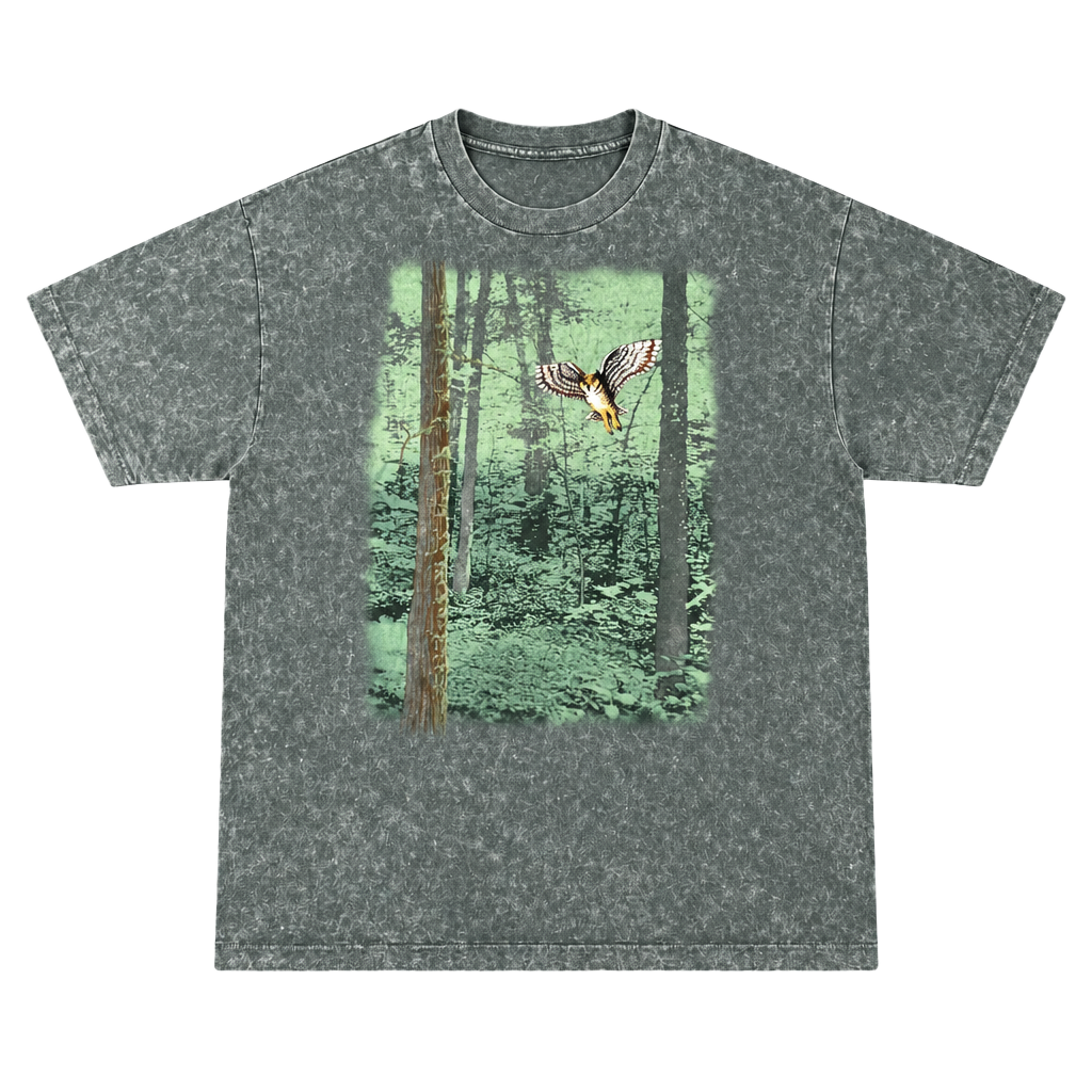 Vintage Anvil x Owl In Forest Graphic T-Shirt Size Large Mineral Wash Nature Tee 1