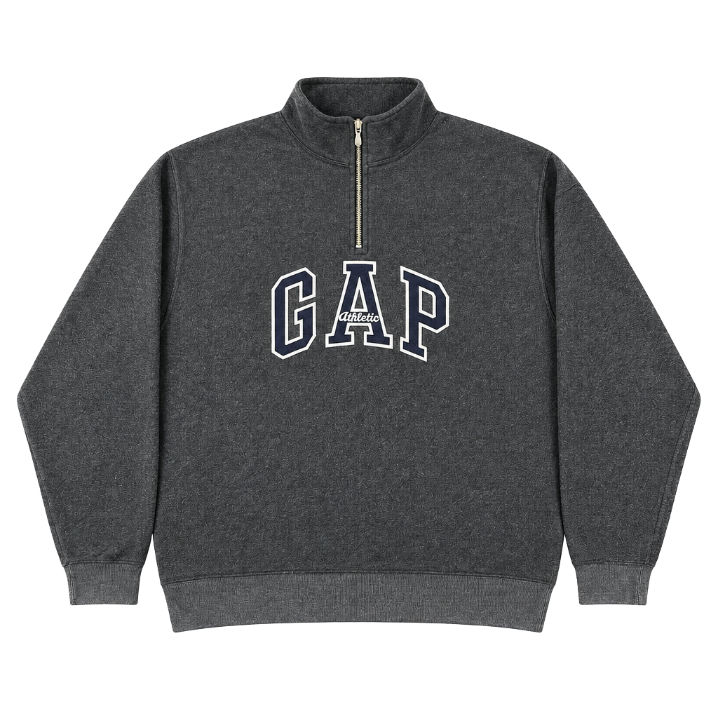 Vintage Gap Athletic Gray Quarter Zip Fleece Sweatshirt Size Large 1