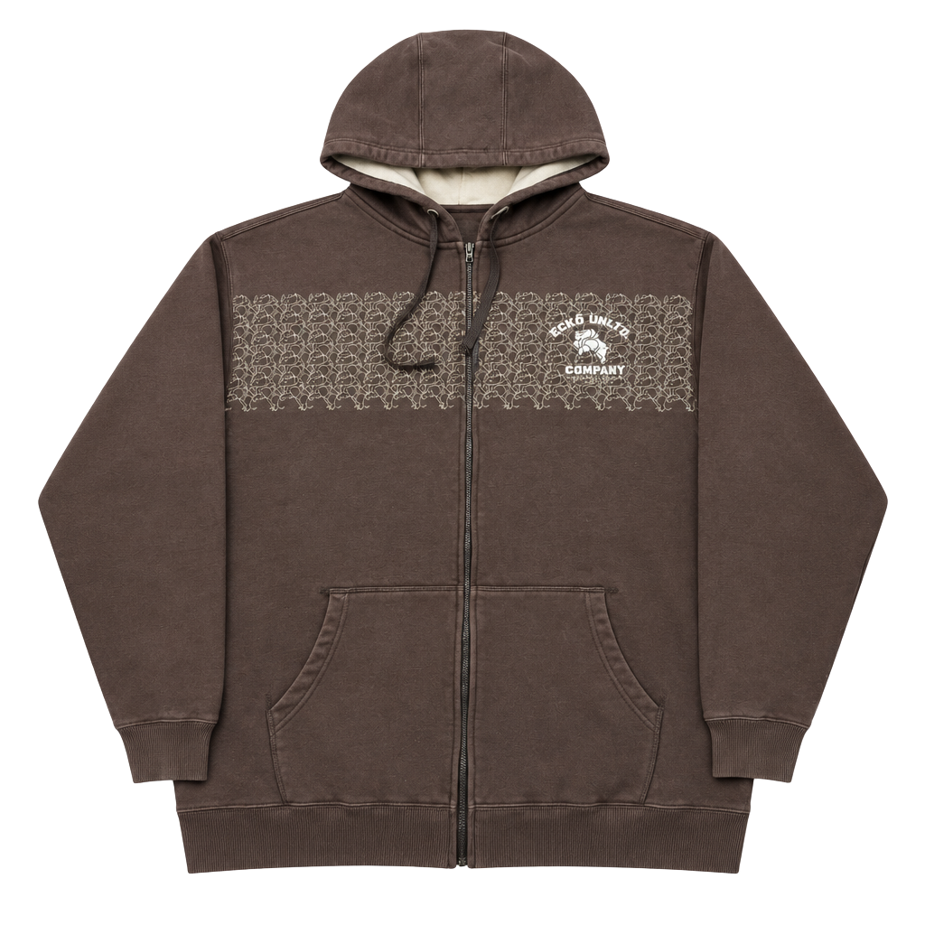 Ecko Unltd Full Zip Hoodie Brown Graphic Sweatshirt 1
