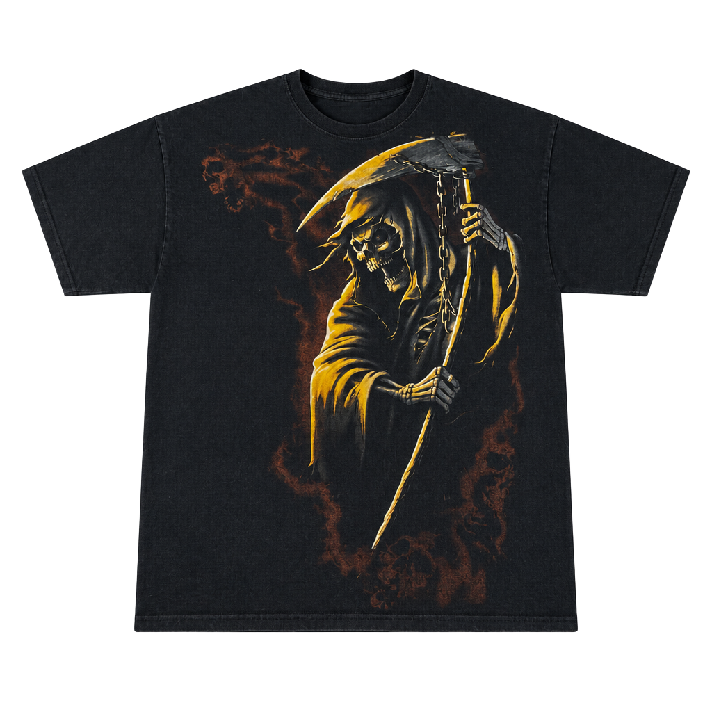 Y2K Fruit Of The Loom x Grim Reaper Black Graphic T-Shirt Size XL Grunge Skater 1