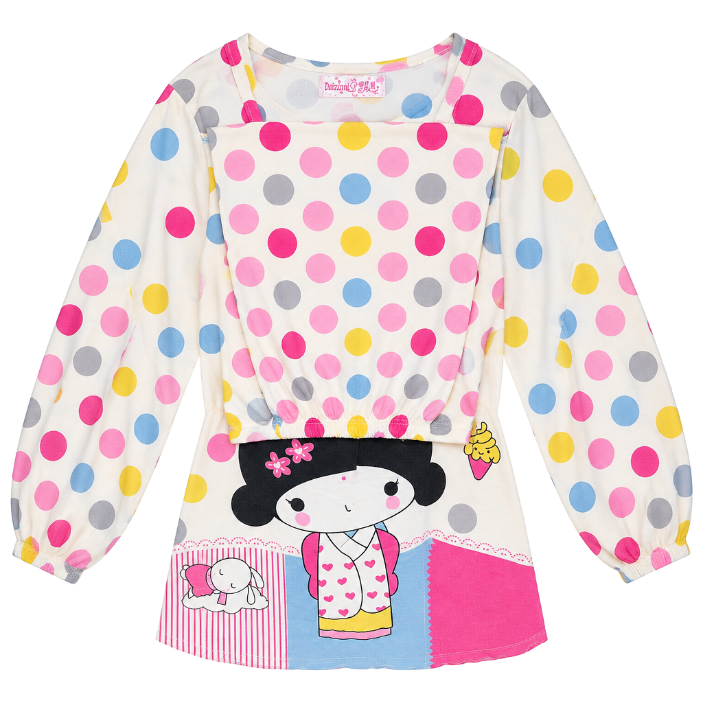Daizuoni Happy Day Graphic Tee Polka Dot Pajama Top 1