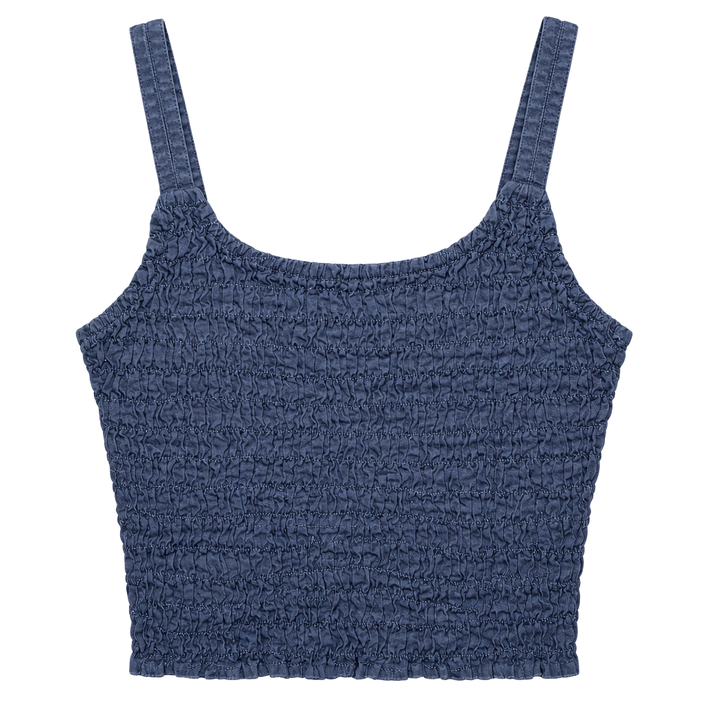 Deranged Babaton Smocked Crop Tank Top Medium-Blue 1