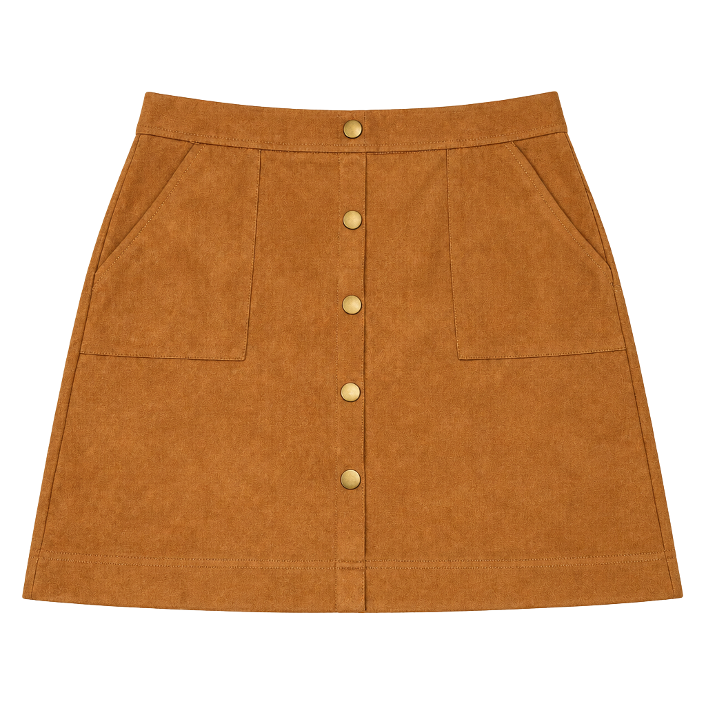 Century 21 Faux Suede Skirt Size L Brown Button Front Mini Pocket 1