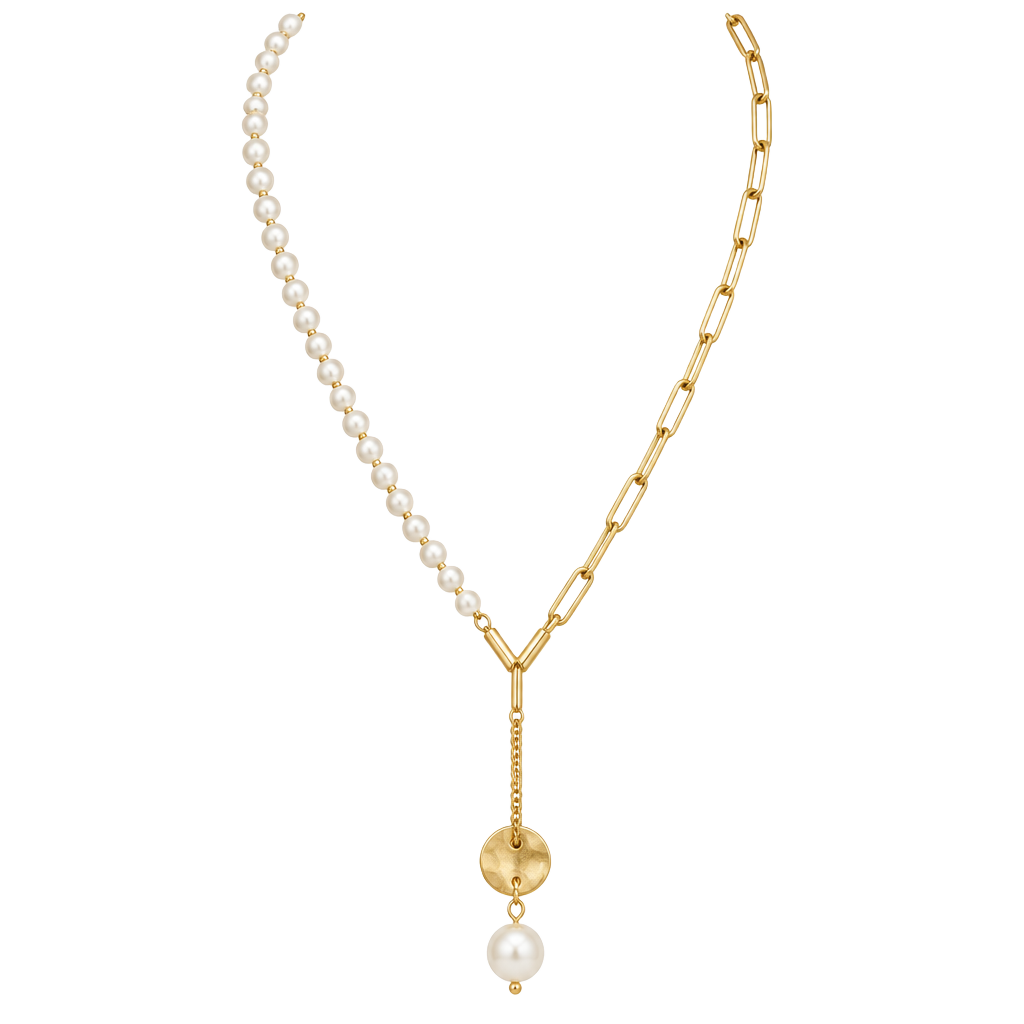 Lucky Brand Mixed Pearl And Paperclip Chain Lariat Necklace Gold 1