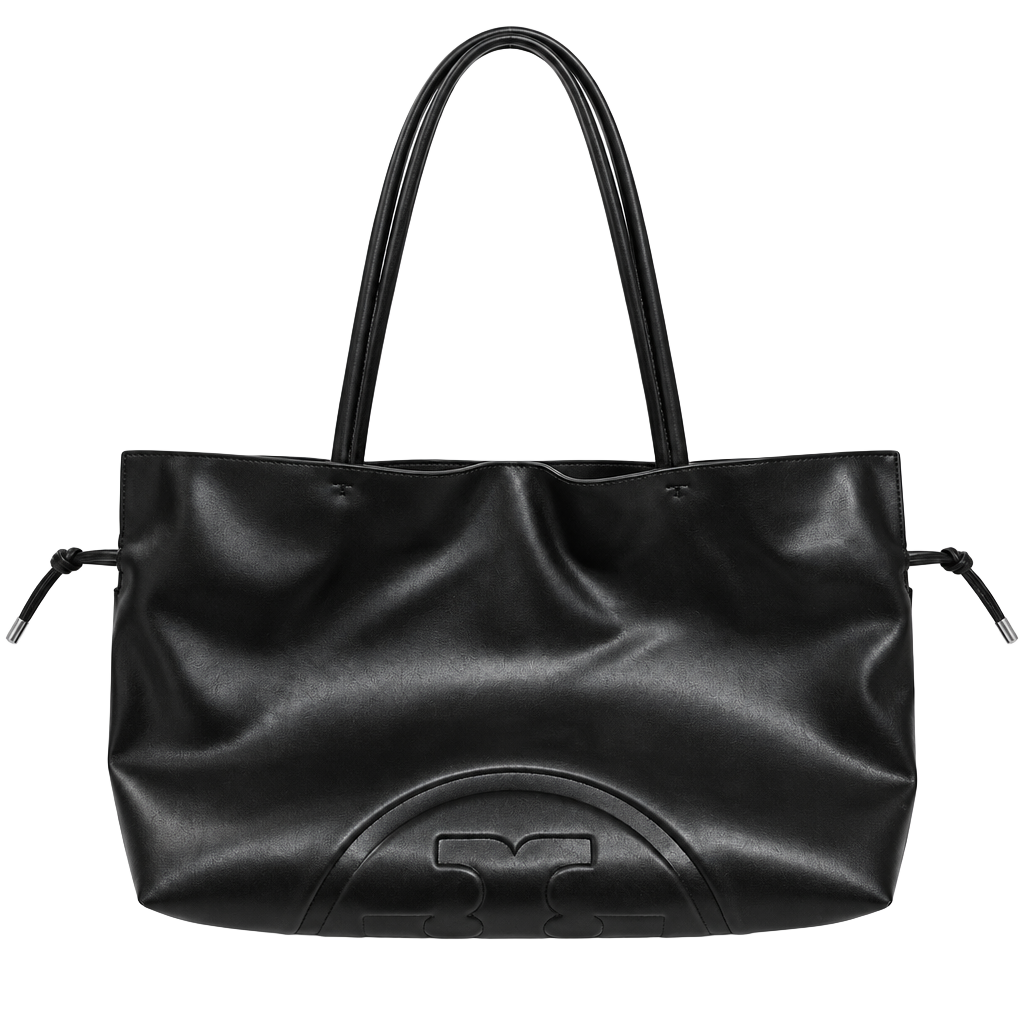 Tory Burch Ella Natuura Drawstring Tote Black Patent Leather 1