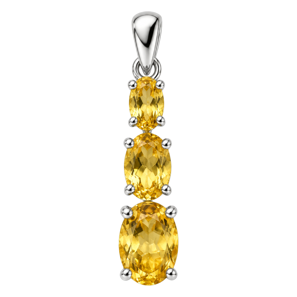RJ Citrine Gemstone Pendant 925 Sterling Silver Oval Cut Three Stone 1