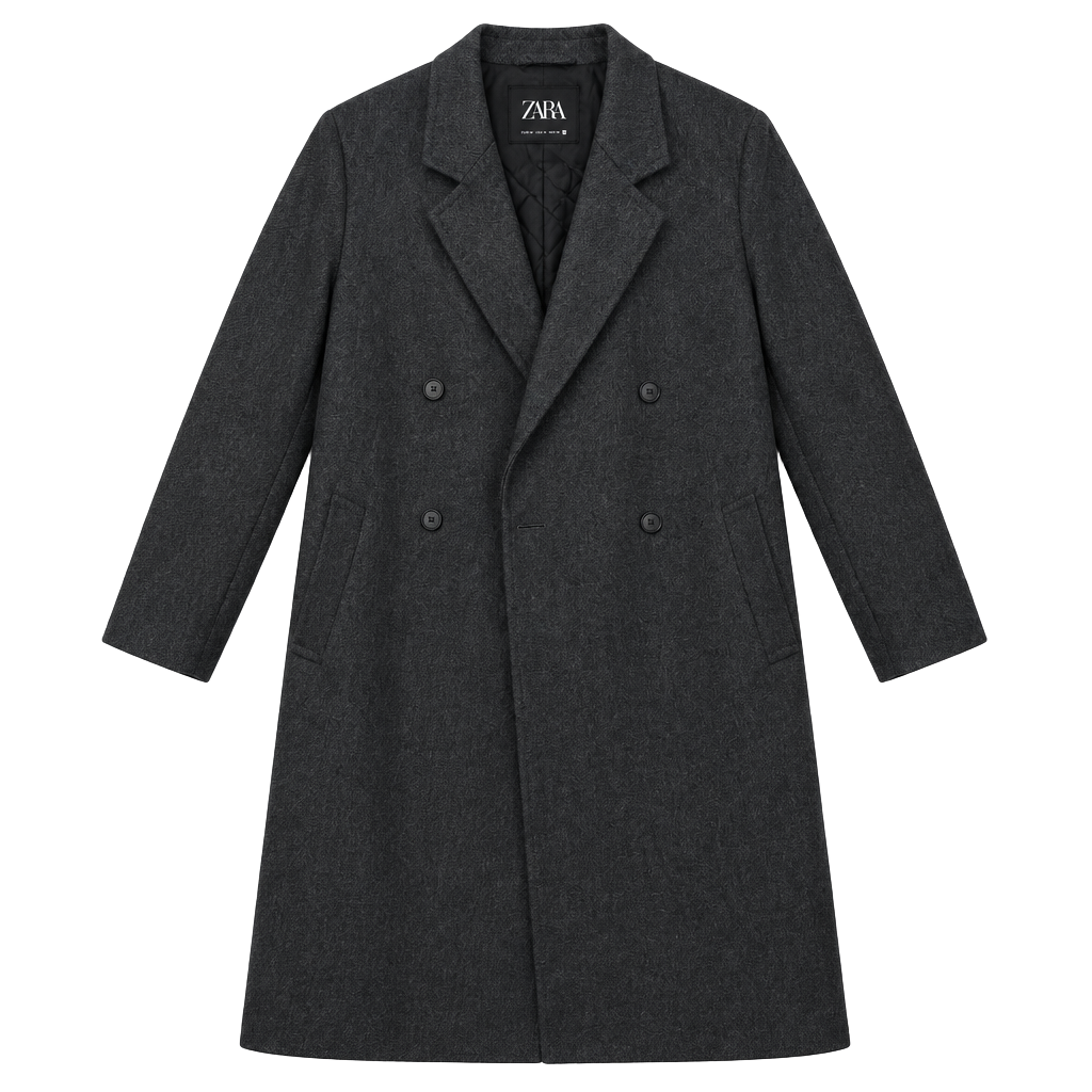 Zara Double Breasted Wool Blend Coat Size L Dark Grey 1