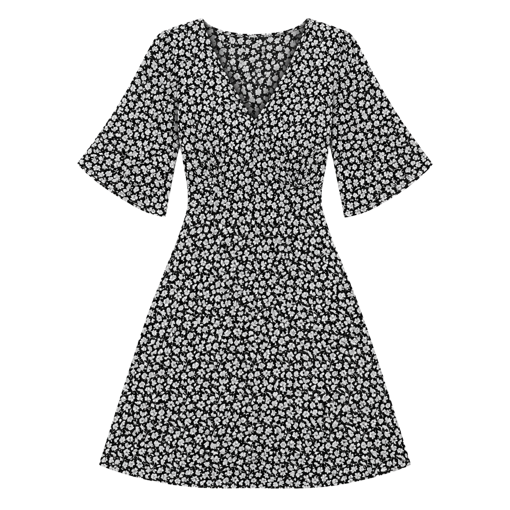 Allsaints Ivey Scatter Dress US 10 Grey Floral V-Neck Mini Dress 1