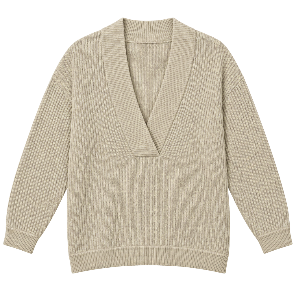 Donna Karan Sweater Size S Cream Cashmere Ribbed V-Neck 1