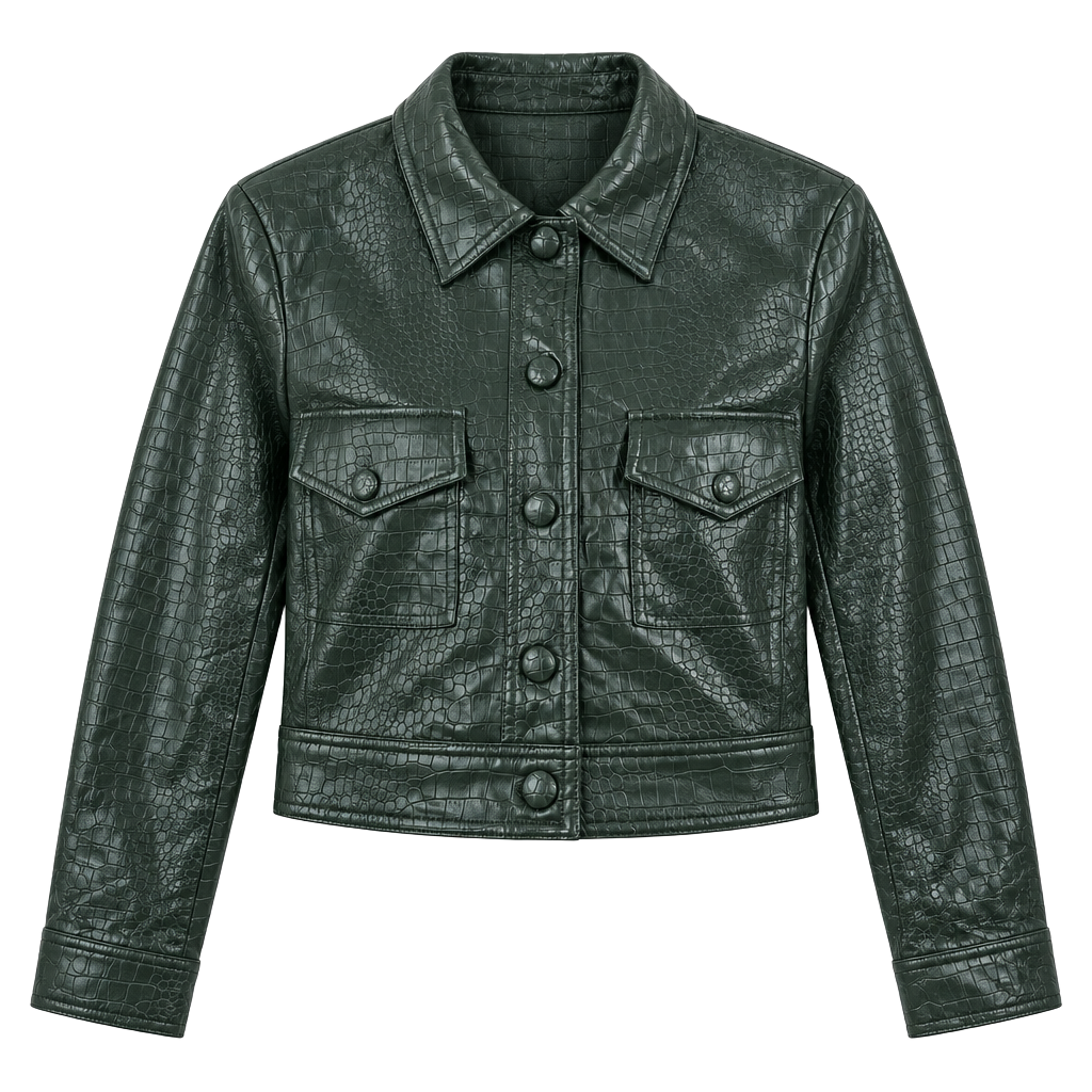 House of Harlow 1960 Jacket Size S Green Croc Embossed Faux Leather 1