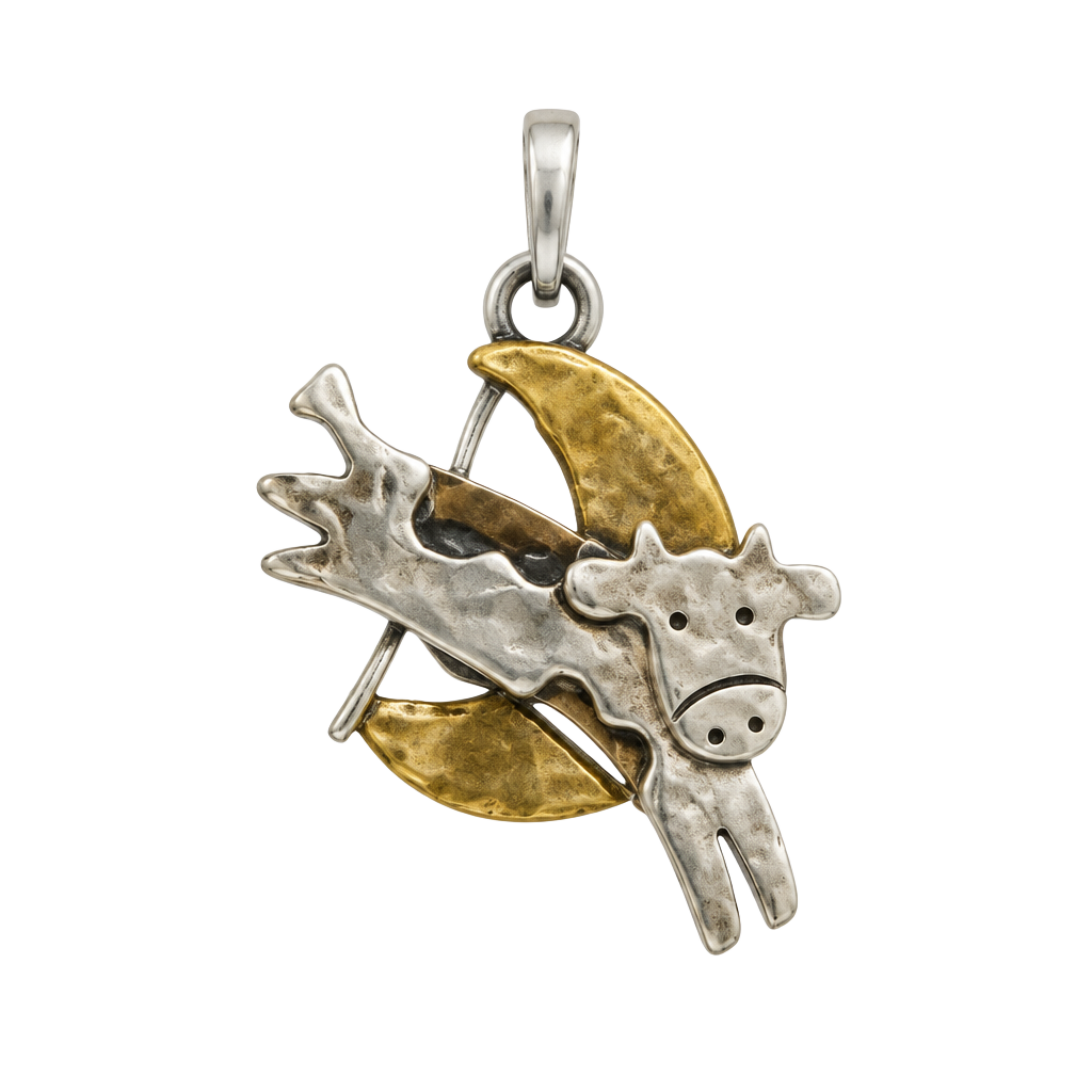 FARO Cow Jumping Over The Moon Sterling Silver Brass Earrings 1