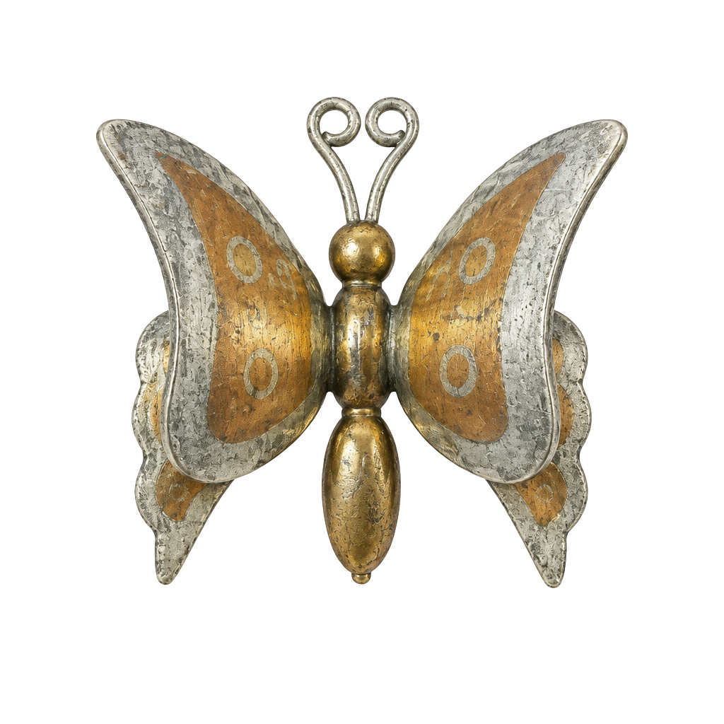 Vintage Mexico Metales Casados Butterfly Pin Brooch Copper Brass Silver 1