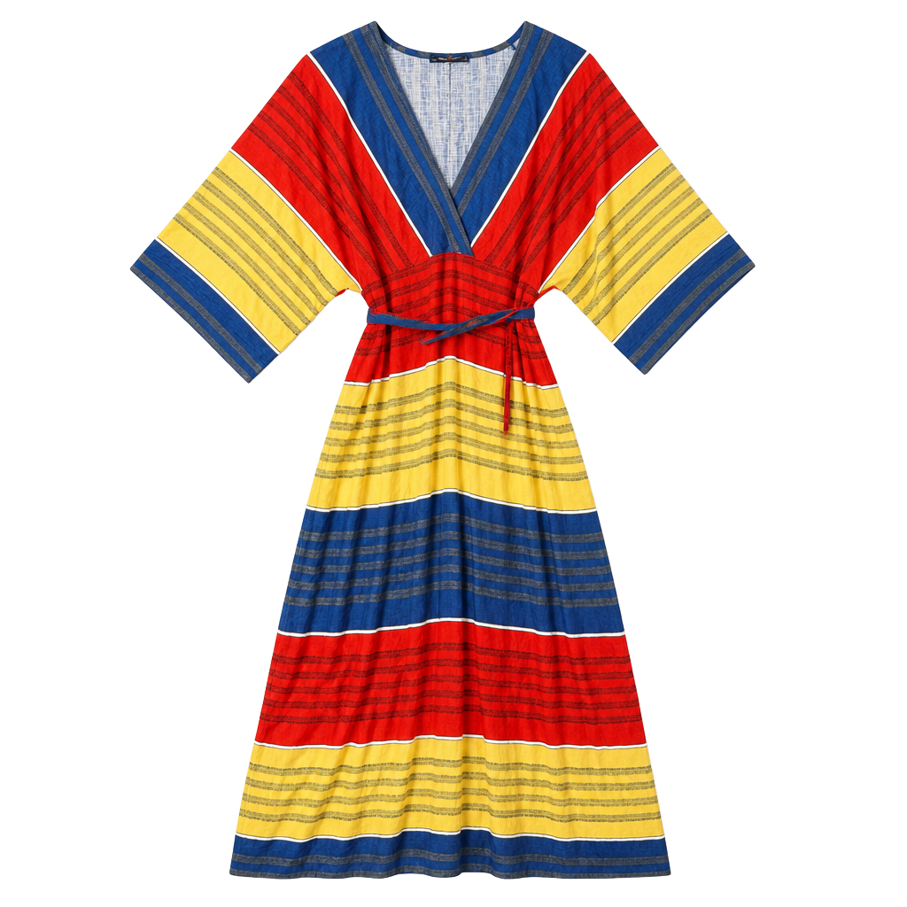 BCBG MAXAZRIA Striped V-Neck Kaftan Maxi Dress Size S 1
