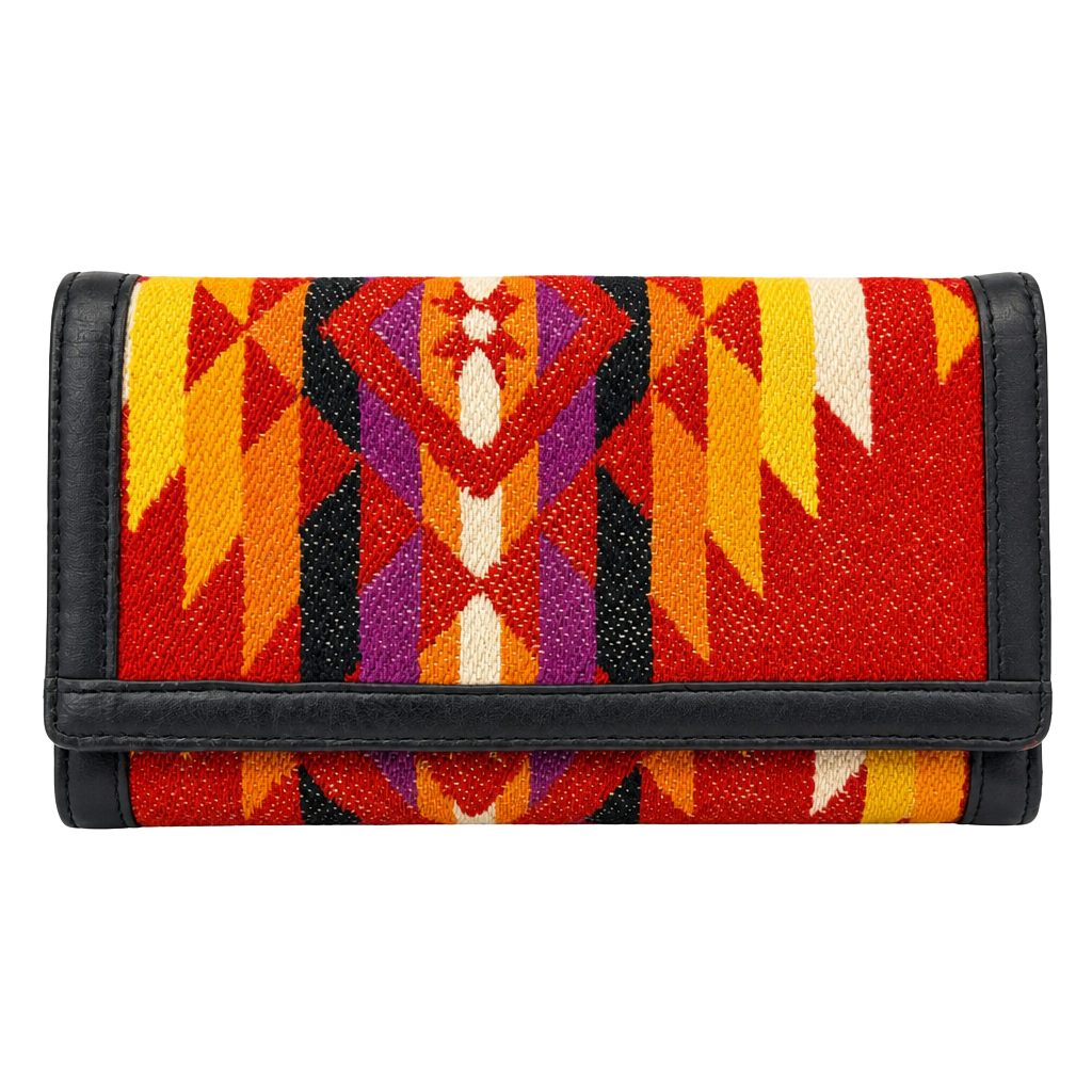 Southwestern Wool & Leather Long Wallet Red Multi 1
