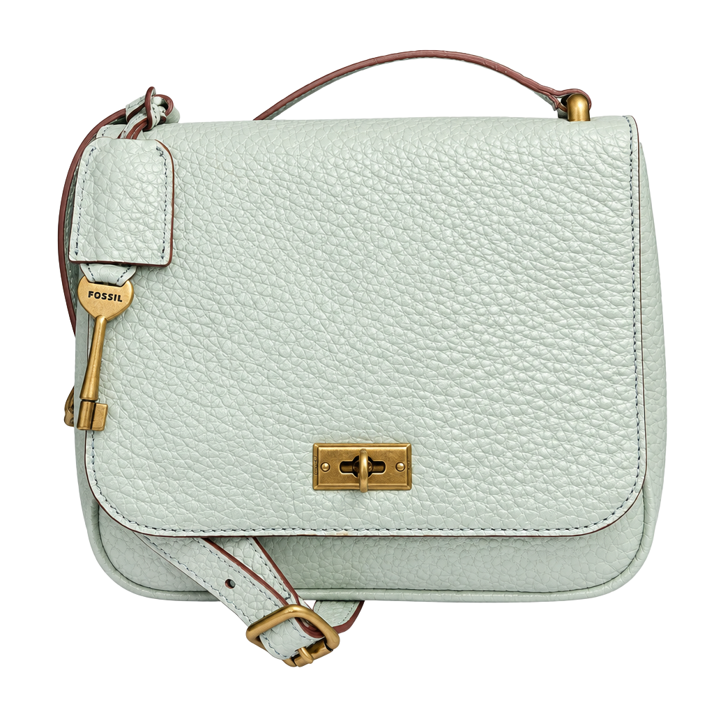 Fossil Memoir Flap Crossbody Bag Mint Green Pebbled Leather 1