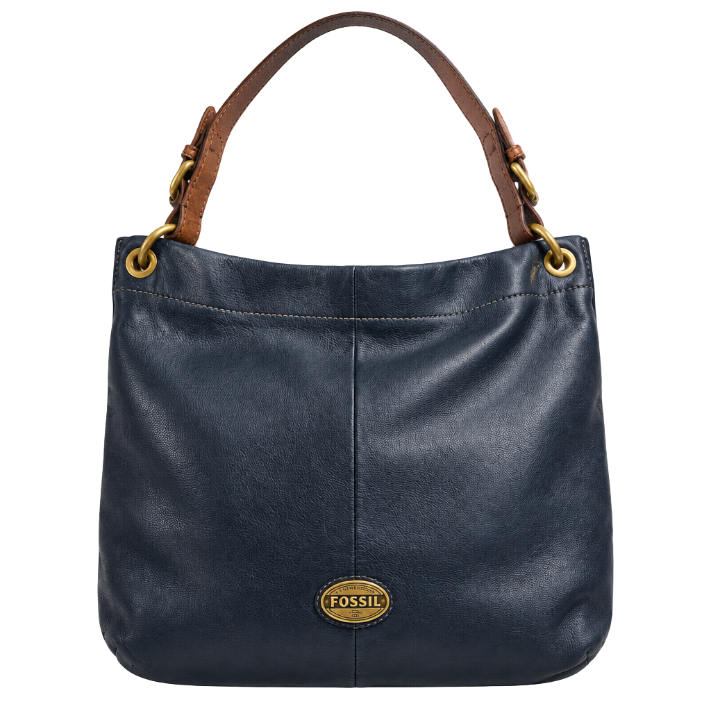 Fossil Explorer Black Leather Hobo Shoulder Bag Brass Hardware 1