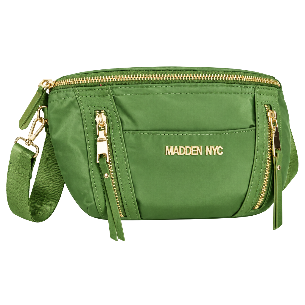 Madden NYC Multi Zipper Fanny Pack Crossbody Olive Green Nylon 1