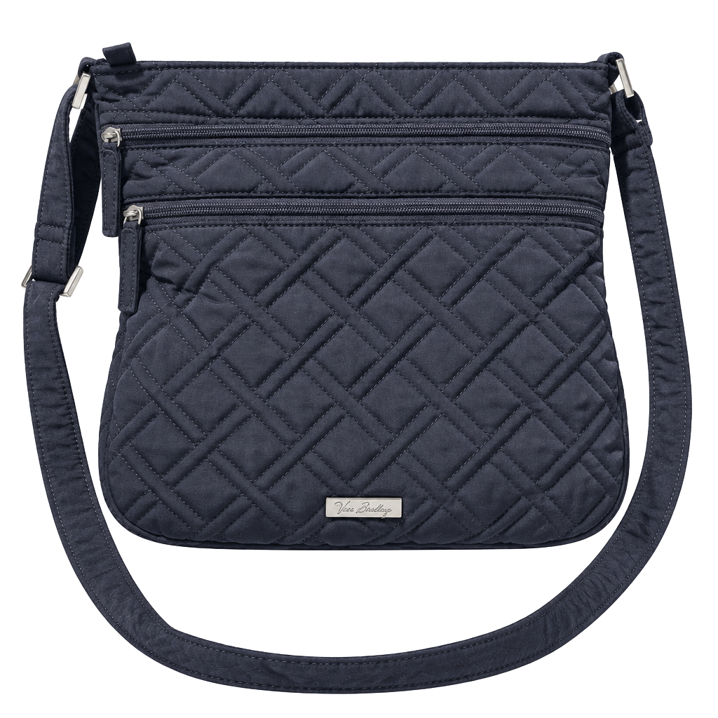 Solid Black Vera Bradley Triple Zip Hipster Bag Tote Purse Microfiber 1