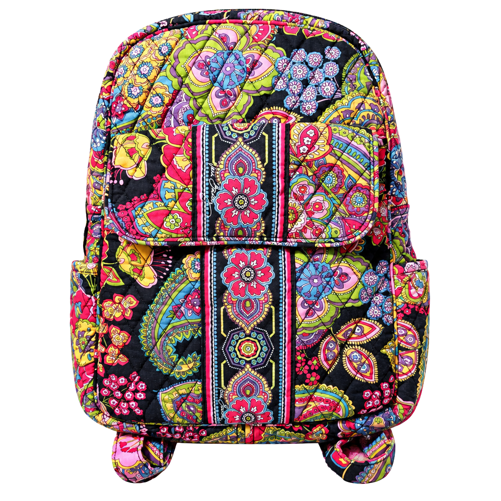 Vera Bradley Symphony in Hue Quilted Backpack Purse Pink Black Yellow Paisley 1