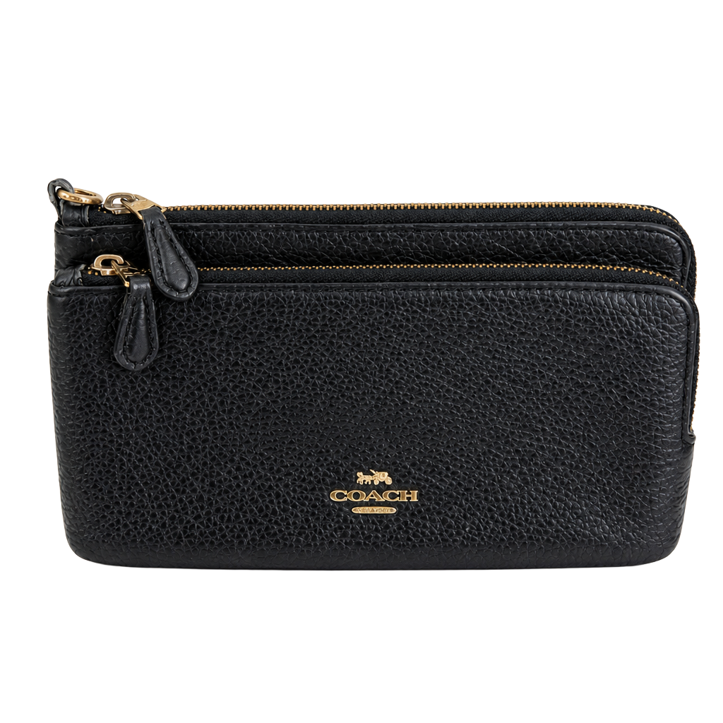 Coach Double Zip Wallet Wristlet Black Leather 1