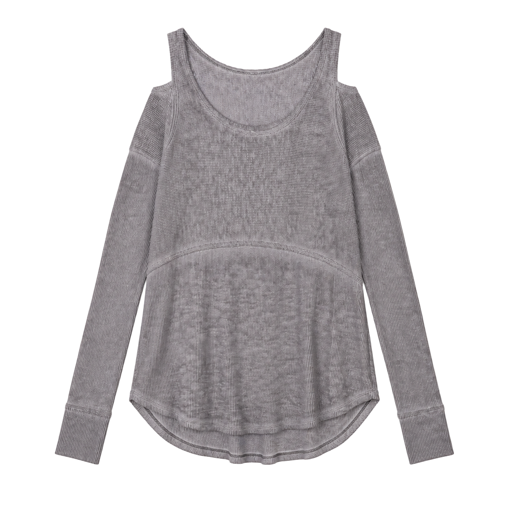 Free People Long Sleeve Cold Shoulder Ribbed Knit Top 1