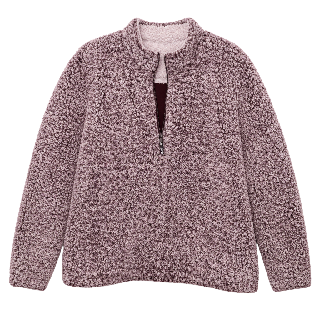Time & Tru Womens XL Sherpa Fleece Quarter Zip Long Sleeve Jacket Burgundy NWT 1