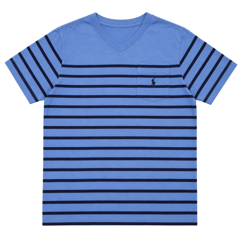 Polo Ralph Lauren Kids Striped V-Neck Pocket T-Shirt Blue and Navy 1