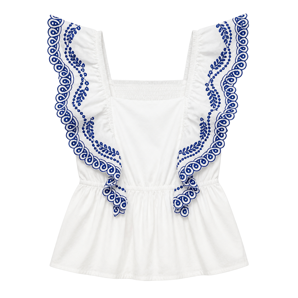 Molo Girls White Embroidered Ruffle Top Size 146/152 1