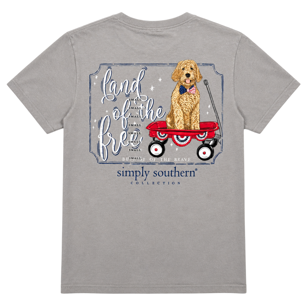 Simply Southern Land Of The Free Patriotic Dog Short Sleeve T-Shirt Gray Small 1