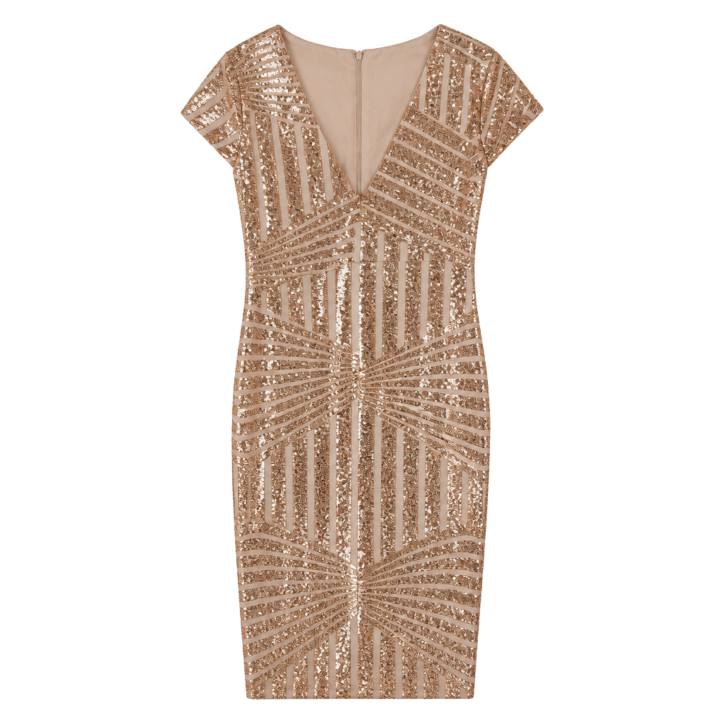 Sky Recommended Sequin V-Neck Dress Rose Gold Size M 1