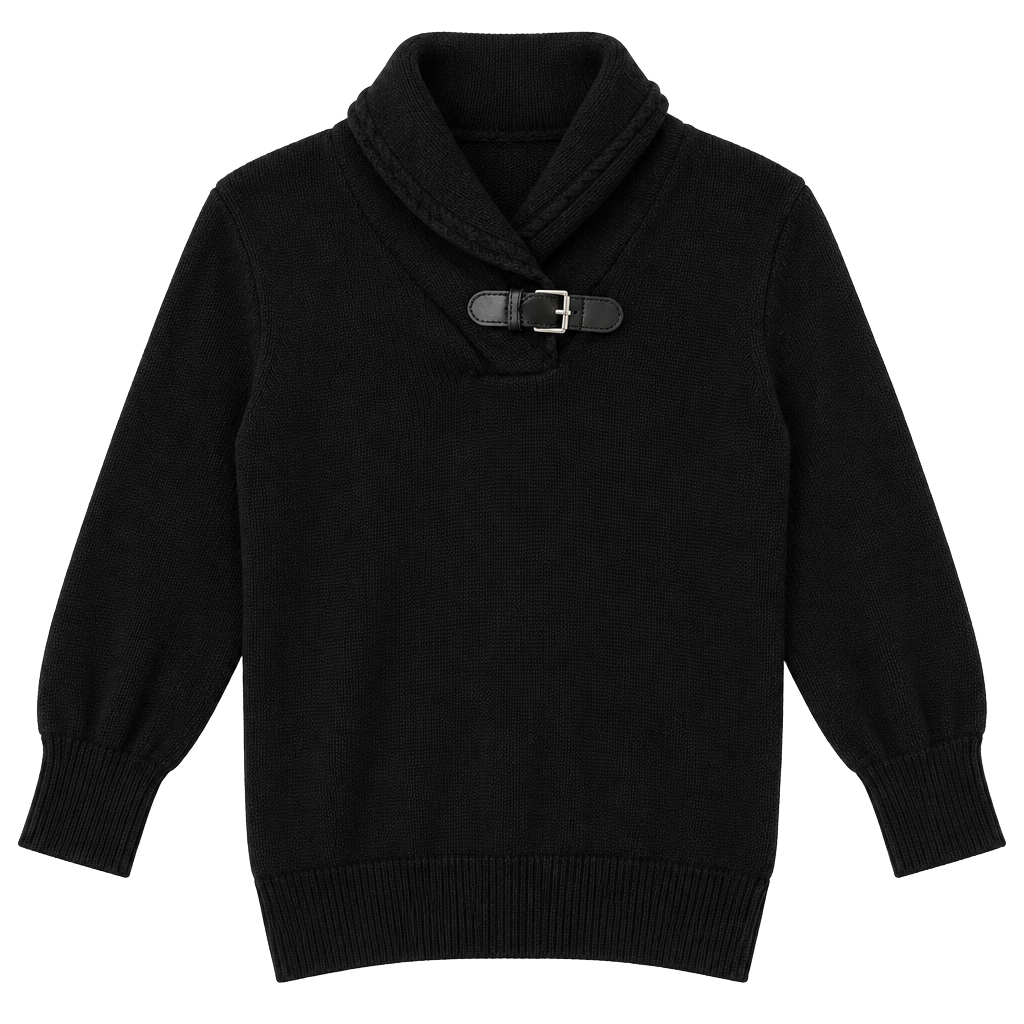 Black Shawl Collar Sweater Buckle Neck Preppy Old Money Women's Size M
1