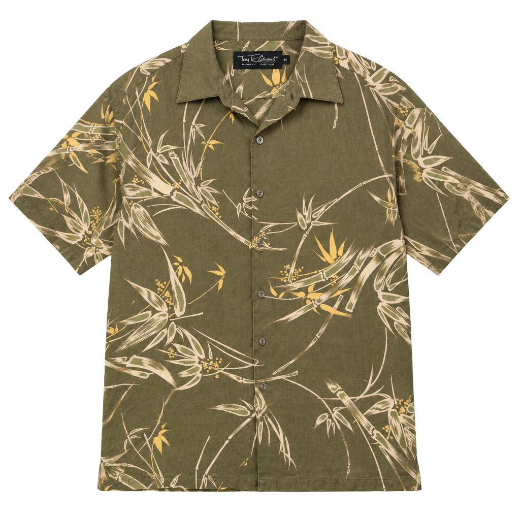 Grandpa Core Aloha Shirt Olive Botanical Coastal Resort Hawaiian Men’s M 1