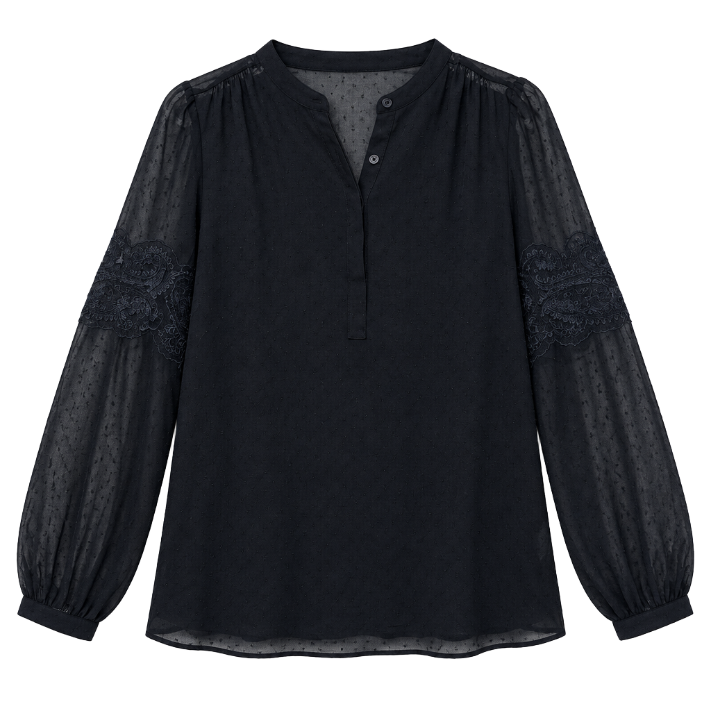 Michael Kors Sheer Black Embroidered Sleeve Blouse Romantic Boho Size S 1