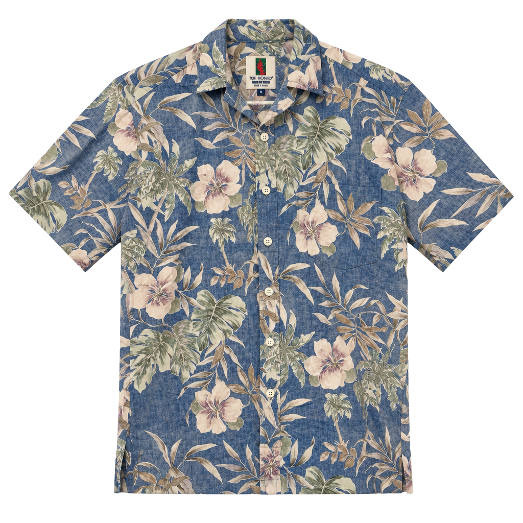 Tori Richard Hawaiian Aloha Shirt Blue Tropical Floral USA Made Men's Size S 1