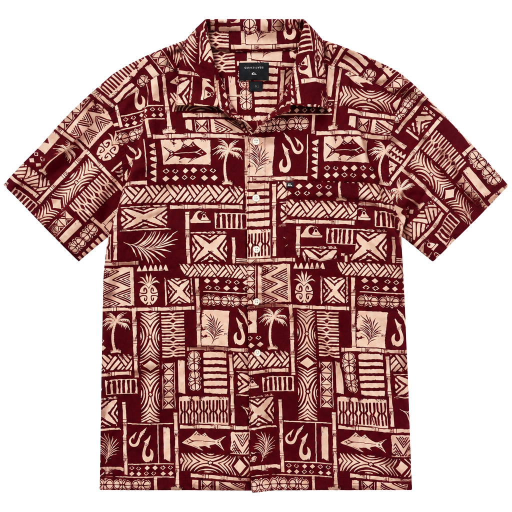 Burgundy Hawaiian Tiki Aloha Surf Shirt Tropical Coastal Y2K Men’s M 1